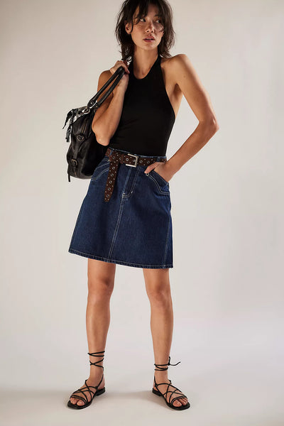 We The Free Suzy Denim Midi Skirt Deep Blue Crush – B.loved