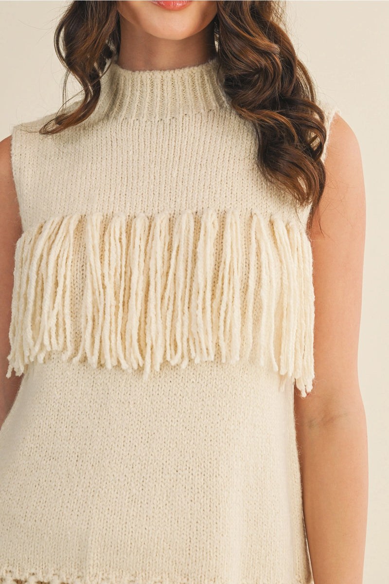 Heritage Fringe Sweater Top Cream