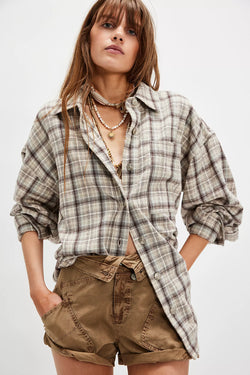 We The Free Ashley Plaid Shirt Ivory Combo - Krista Shad