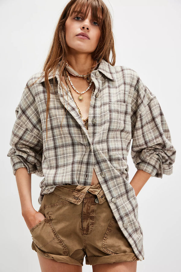 We The Free Ashley Plaid Shirt Ivory Combo - Krista Shad