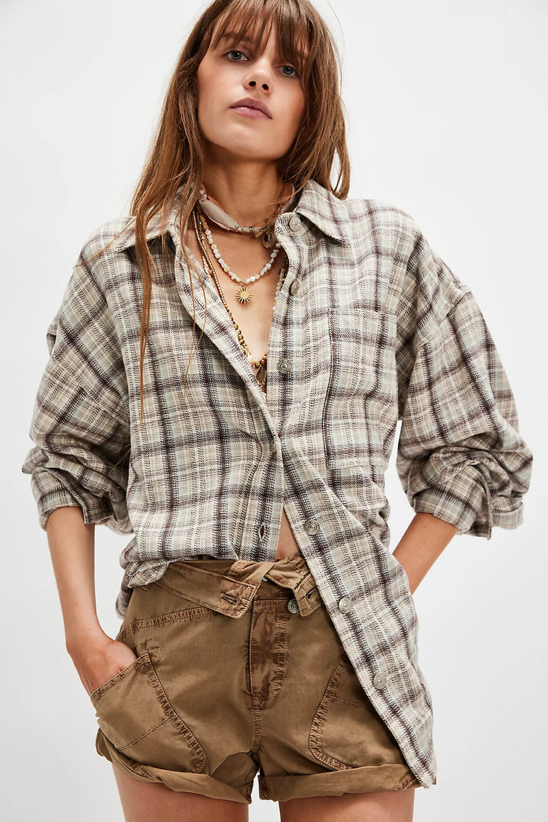 We The Free Ashley Plaid Shirt Ivory Combo - Krista Shad