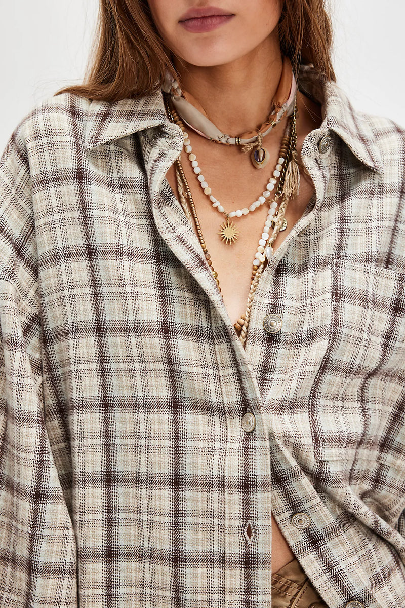 We The Free Ashley Plaid Shirt Ivory Combo - Krista Shad