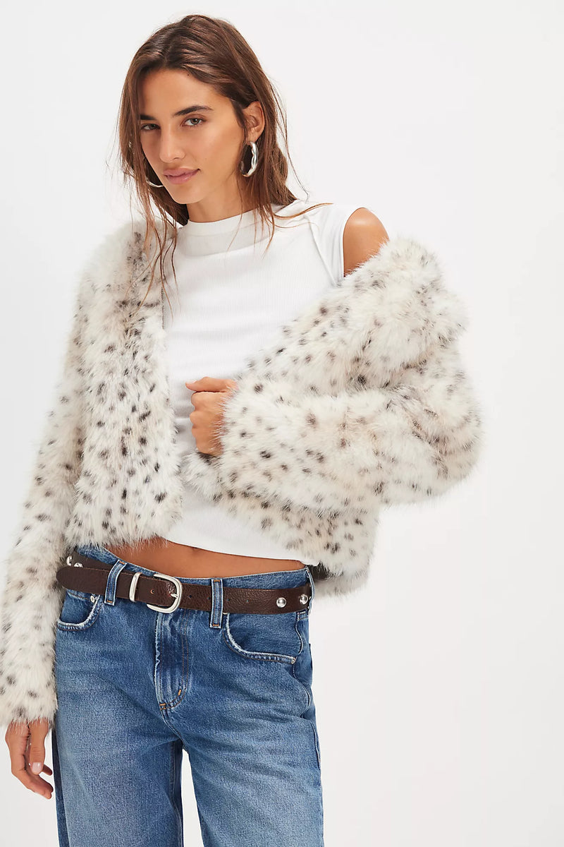 Louder Please Hooded Faux Fur Jacket Snow Leopard