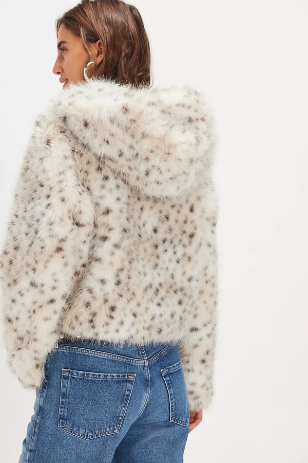 Louder Please Hooded Faux Fur Jacket Snow Leopard
