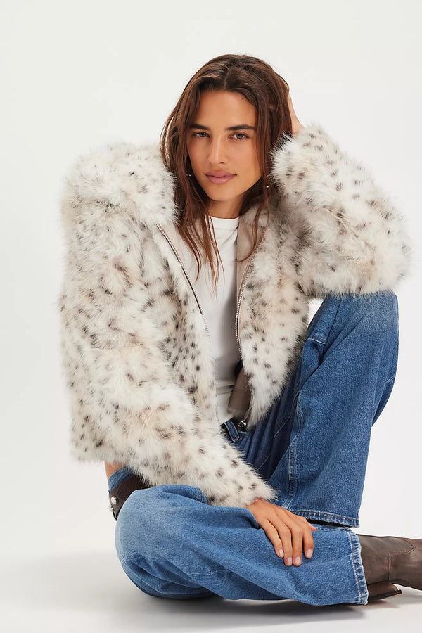 Louder Please Hooded Faux Fur Jacket Snow Leopard