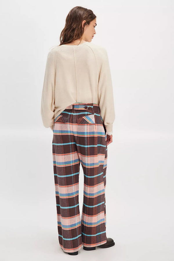 Buckle Back Plaid Trousers Brown Combo