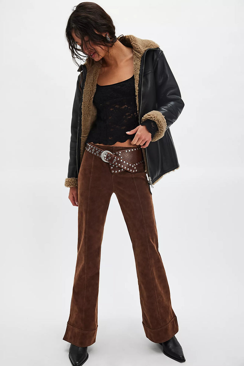 We The Free Glow Up Vegan Suede Pants Shaved Chocolate