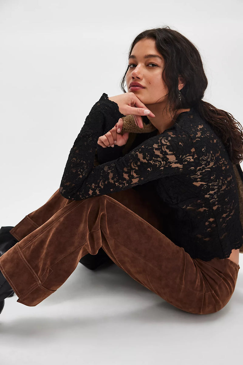 We The Free Glow Up Vegan Suede Pants Shaved Chocolate