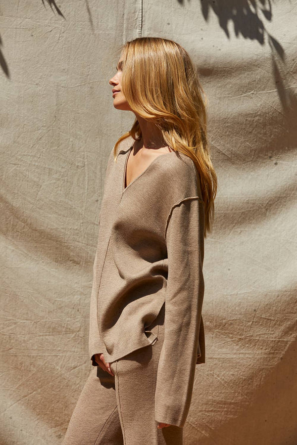 Eve Lounge Sweater Knit Top Taupe