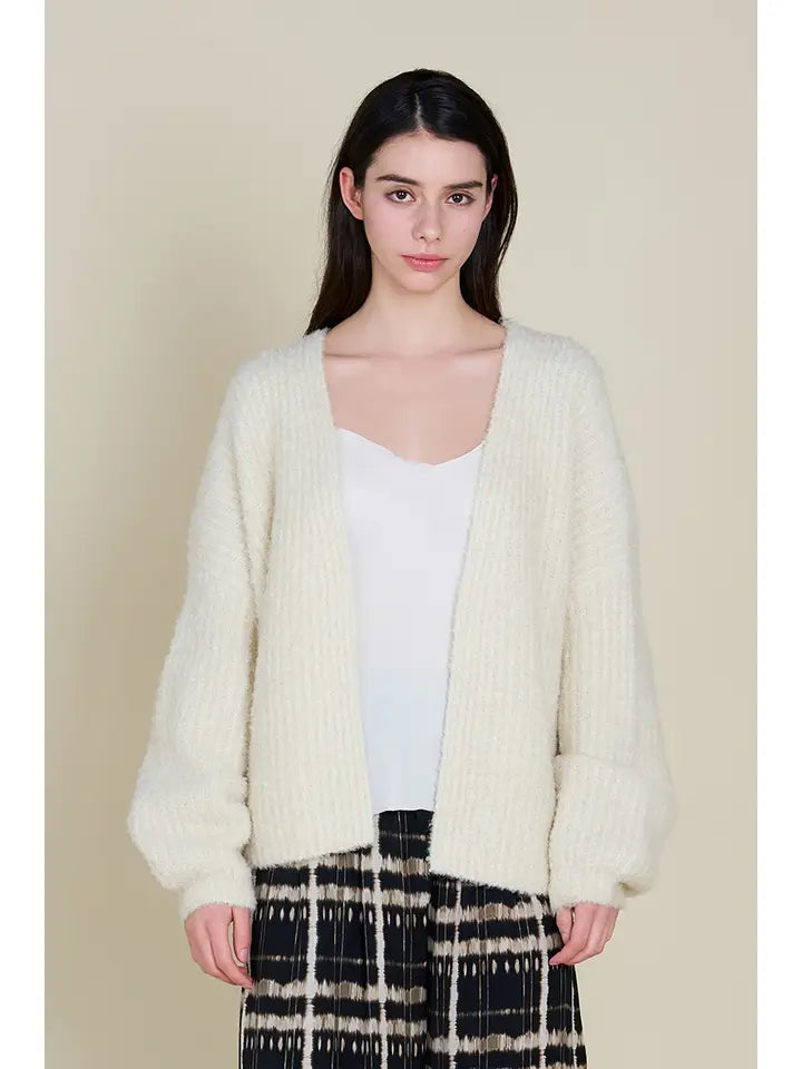 Curly Yarn Cardigan Ivory