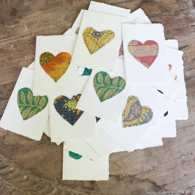 Kantha Heart Cards