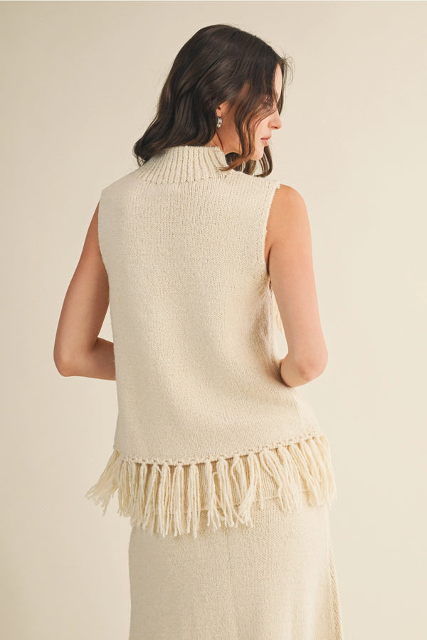 Heritage Fringe Sweater Top Cream