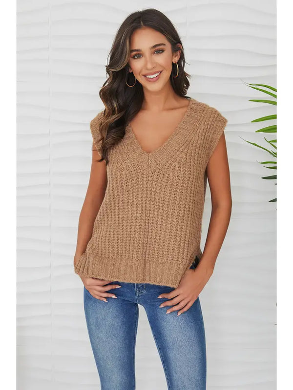 Knit Sweater Vest Camel