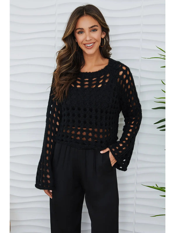 Everyday Cropped Knit Sweater Black