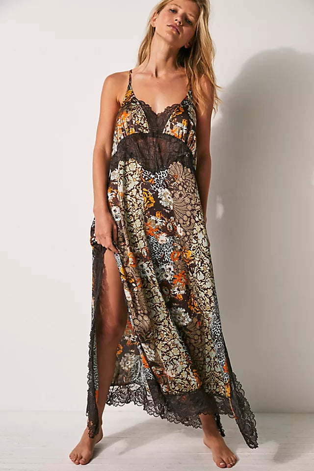Right Now Midi Slip Dress Hot Fudge Combo