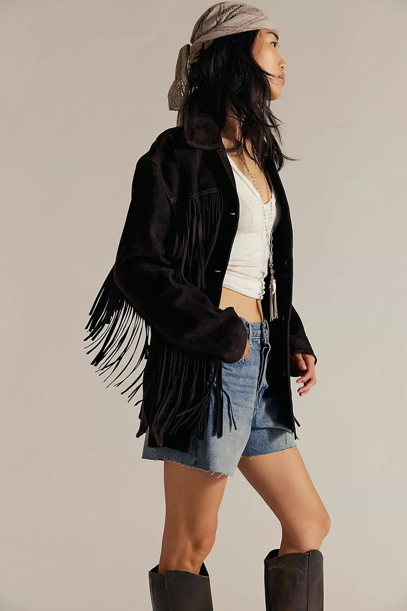 Fringe Out Vegan Suede Jacket Black