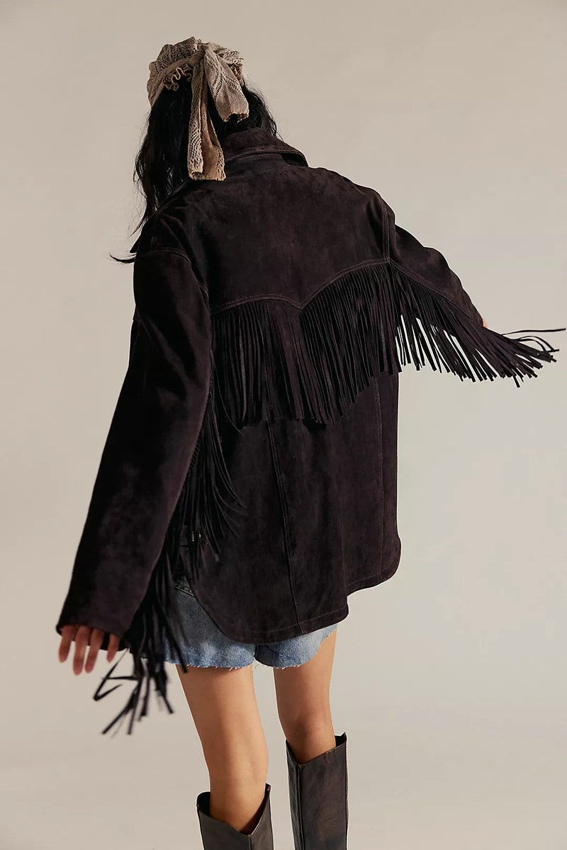 Fringe Out Vegan Suede Jacket Black