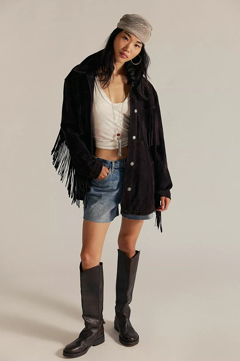 Fringe Out Vegan Suede Jacket Black