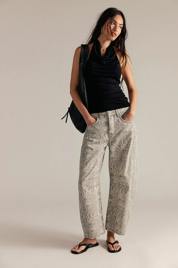 We The Free Good Luck Printed Barrel Jeans Snake Combo