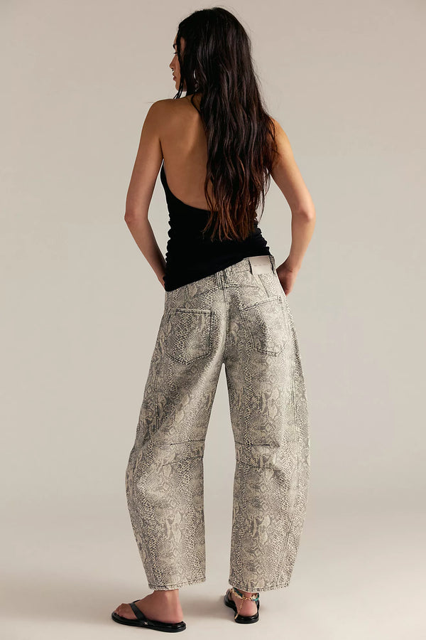 We The Free Good Luck Printed Barrel Jeans Snake Combo