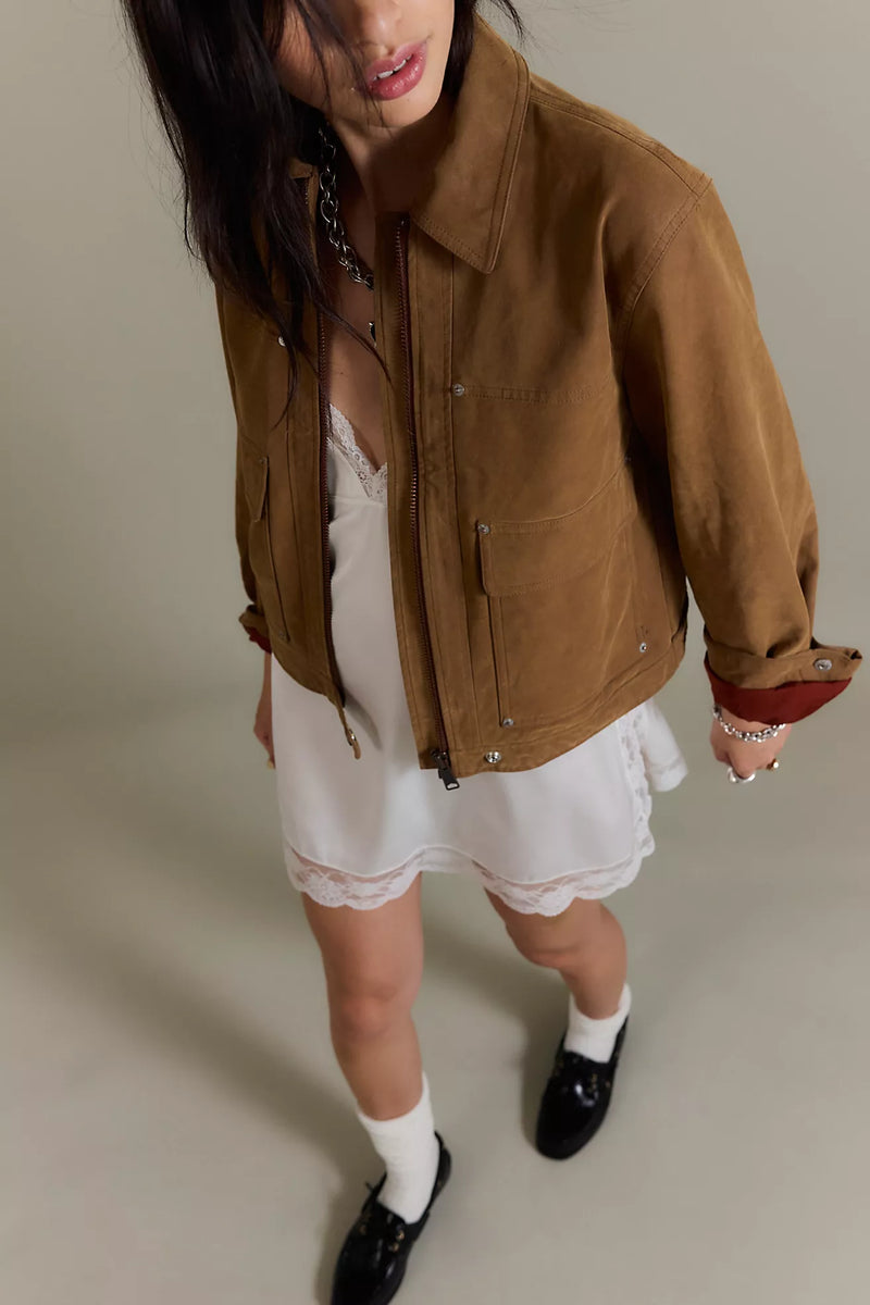 We The Free Blair Vegan Suede Jacket Caramel Cafe