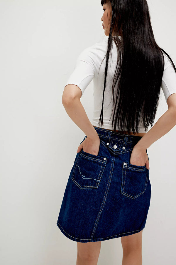 We The Free Suzy Denim Midi Skirt Deep Blue Crush