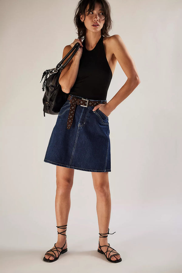 We The Free Suzy Denim Midi Skirt Deep Blue Crush