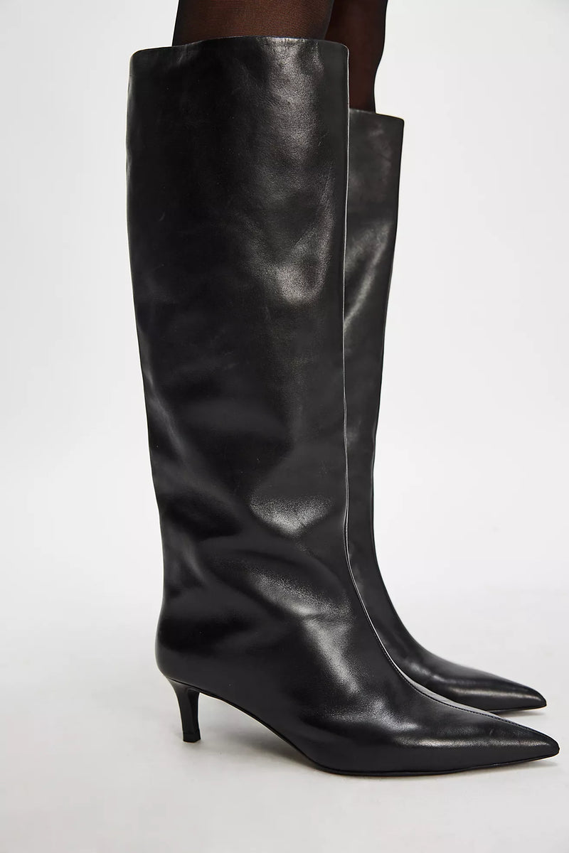 Kiki Kitten Heel Boots Black Leather