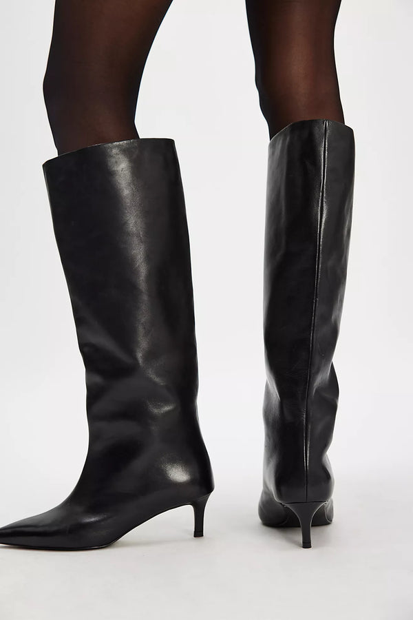 Kiki Kitten Heel Boots Black Leather