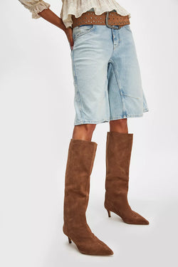 Kiki Kitten Heel Boots Tan Suede