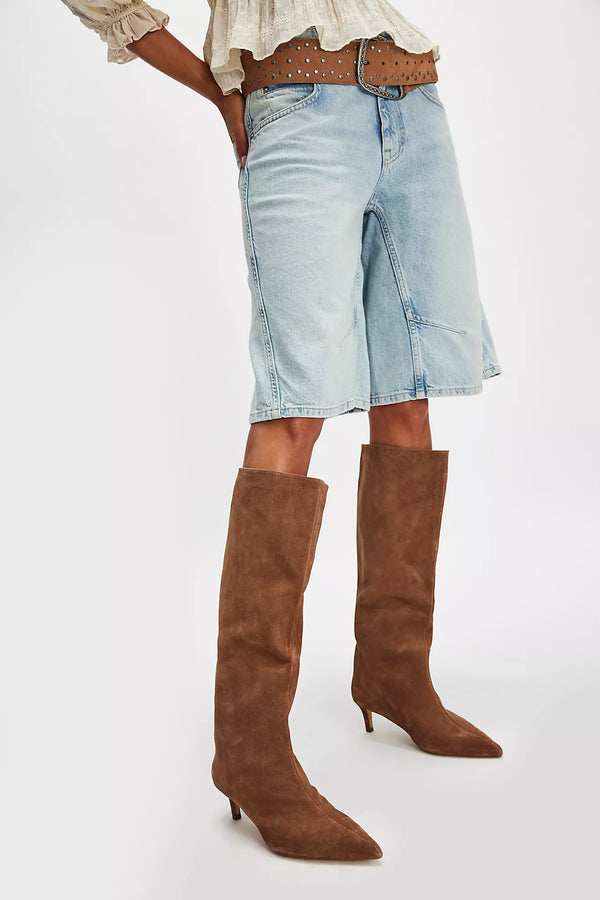 Kiki Kitten Heel Boots Tan Suede