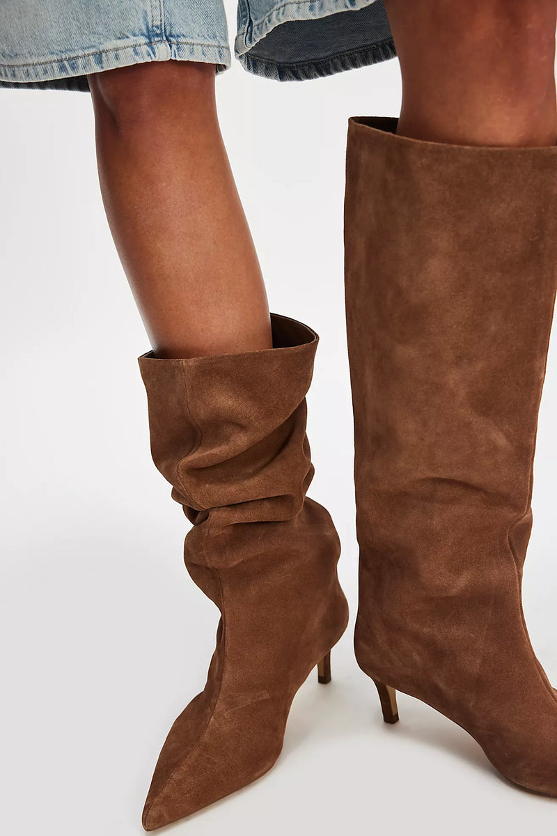 Kiki Kitten Heel Boots Tan Suede
