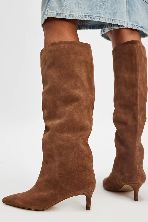 Kiki Kitten Heel Boots Tan Suede