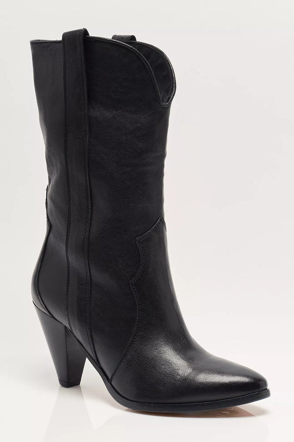 Feather Heel Boots Black Leather