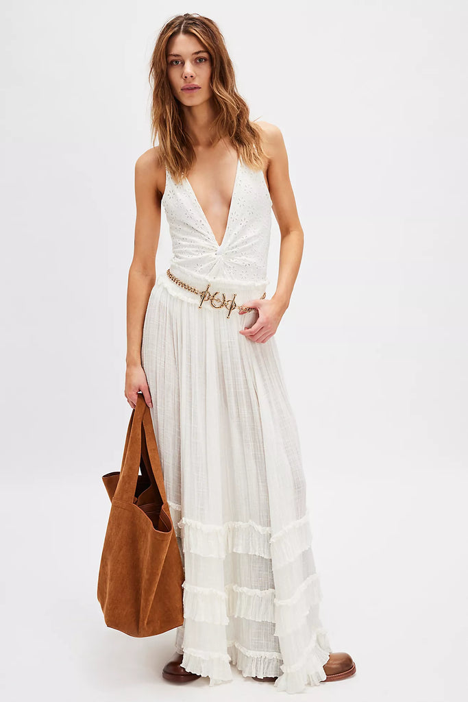 【BAON】Wilby herringbone wool banding flare long skirt Brynn Maxi Skirt White – B.loved