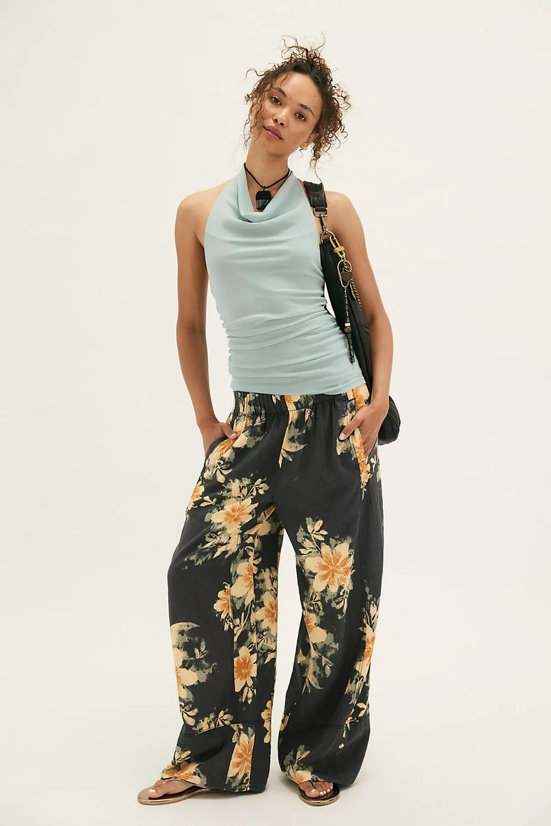 Days End Pull On Pants Washed Black Floral Combo