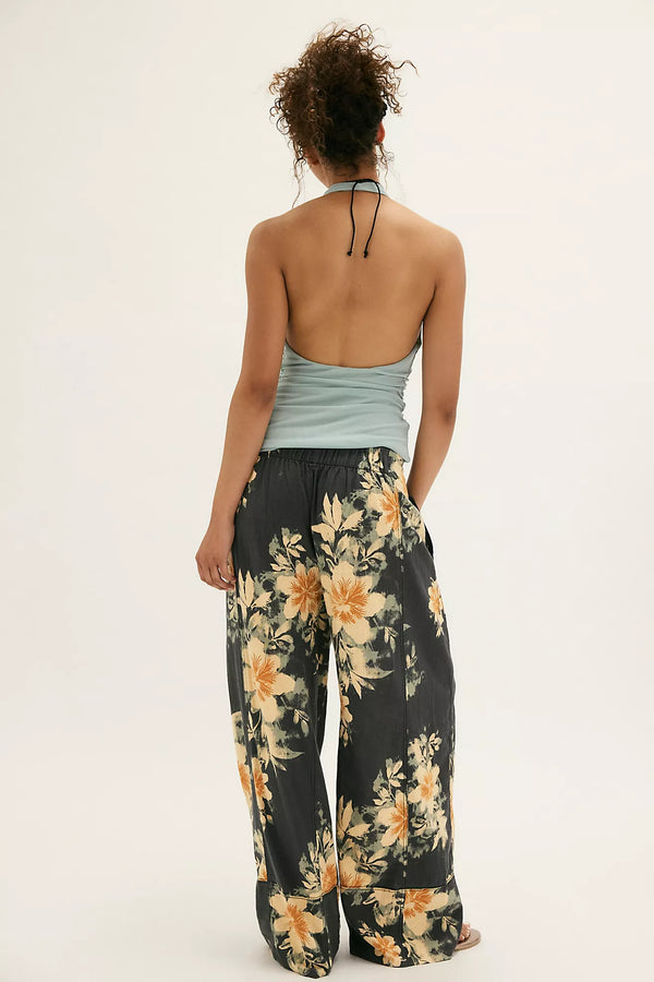 Days End Pull On Pants Washed Black Floral Combo