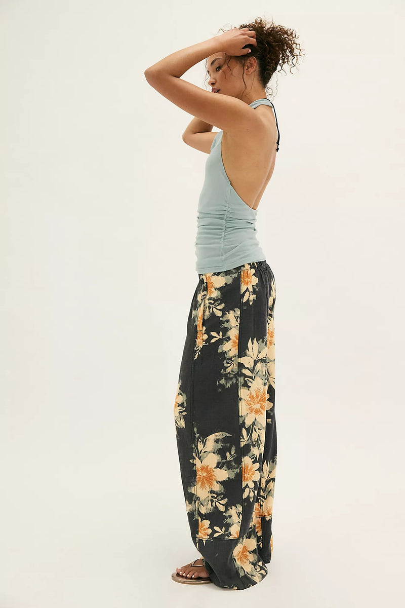 Days End Pull On Pants Washed Black Floral Combo