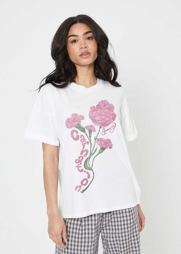 January Carnation White Boyfriend Tee