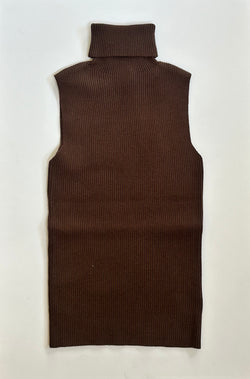 Brown Ribbed Sleeveless Turtleneck