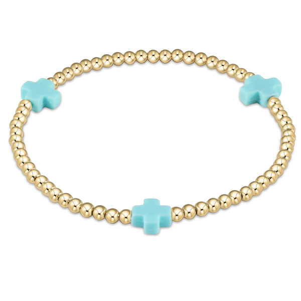 Signature Cross Bracelet 3mm Gold Turquoise