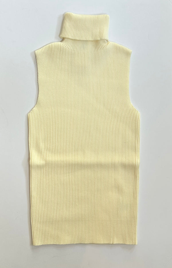 Cream Ribbed Sleeveless Turtleneck