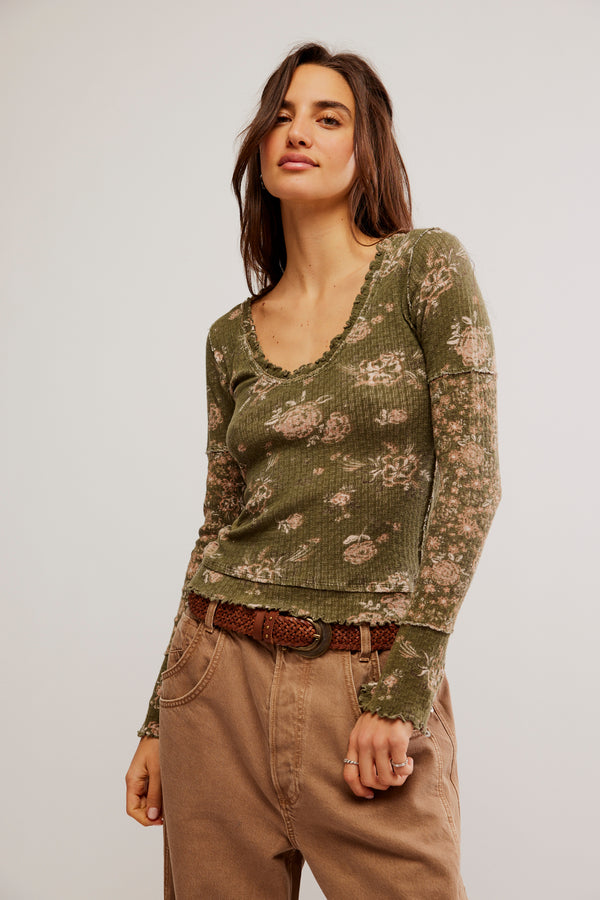 WTF Clover Printed Thermal Top Army Combo