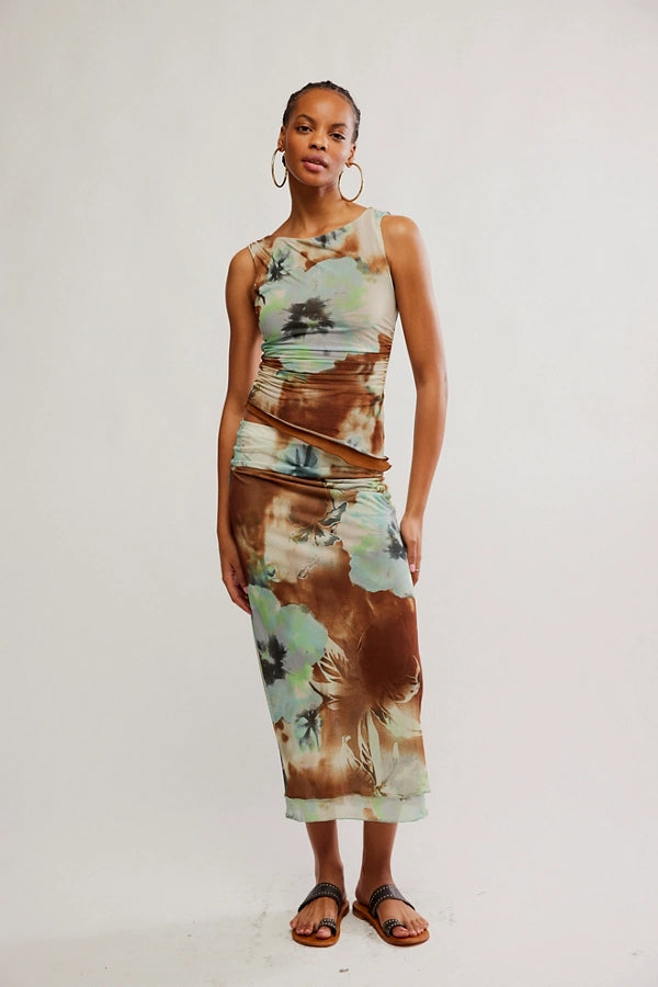Ash Printed Knit Top Moss Combo