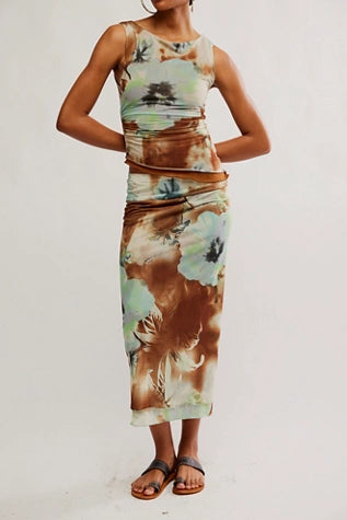Ash Printed Knit Top Moss Combo