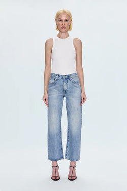 Lexi Mid Rise Bowed Straight Jean- Bowie