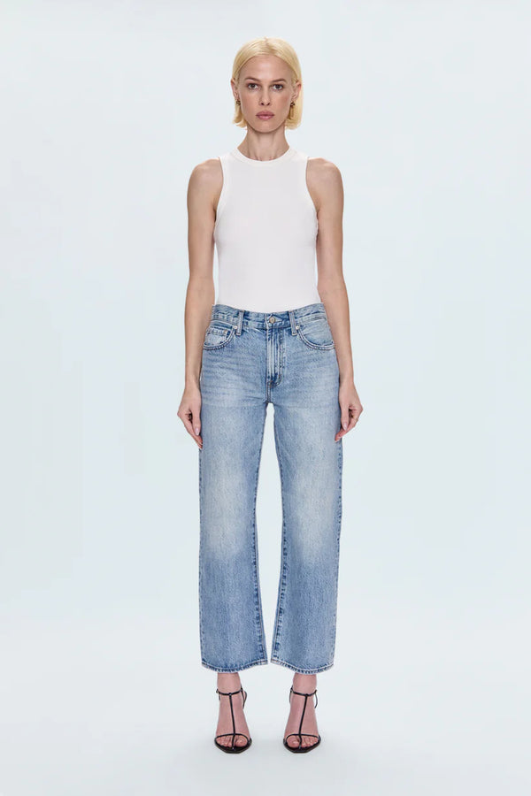 Lexi Mid Rise Bowed Straight Jean- Bowie