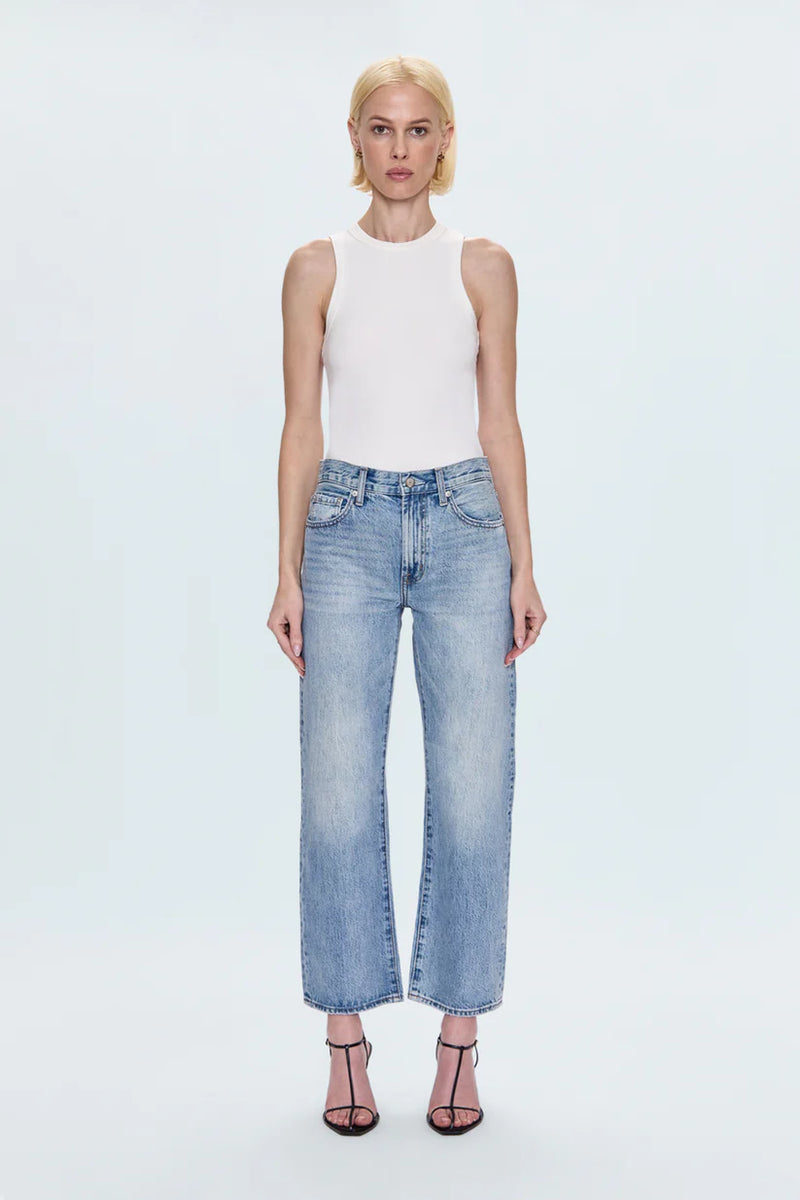 Lexi Mid Rise Bowed Straight Jean- Bowie