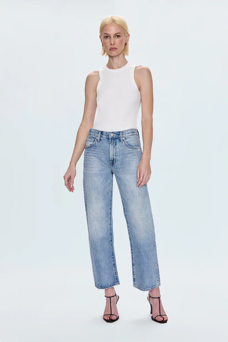 Lexi Mid Rise Bowed Straight Jean- Bowie