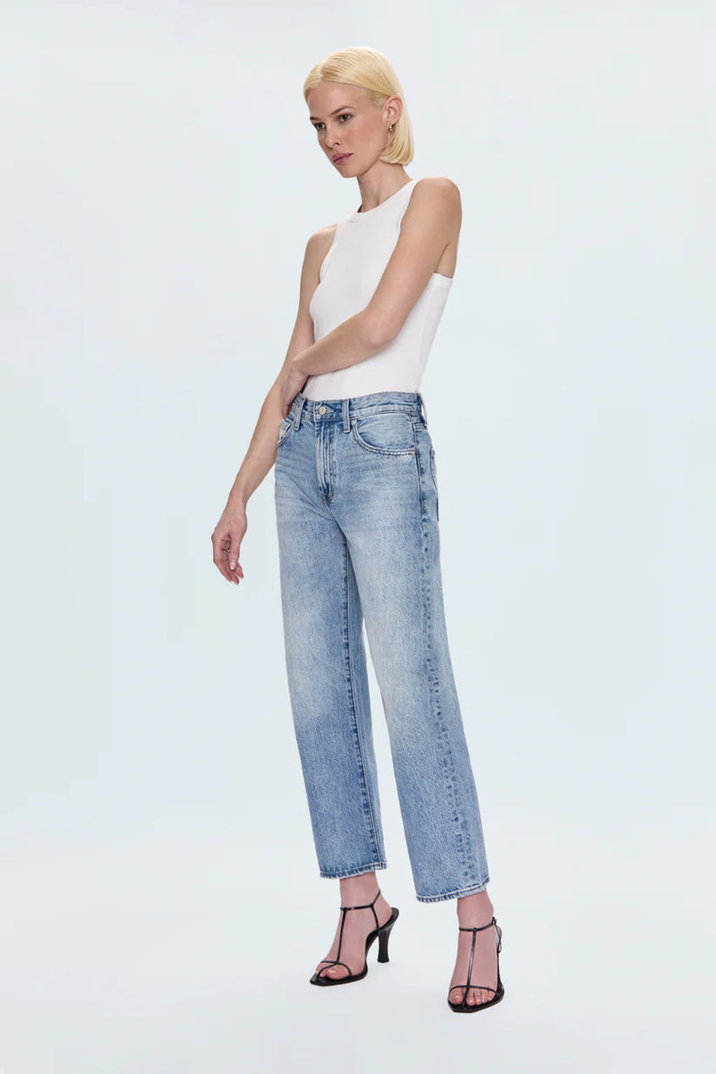Lexi Mid Rise Bowed Straight Jean- Bowie